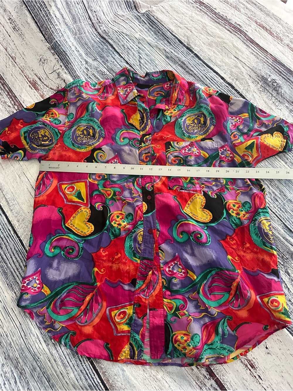 Vintage 100% Silk Pink and Purple Paisley Short Sleeve Silk Button Up Top - Picture 7 of 8